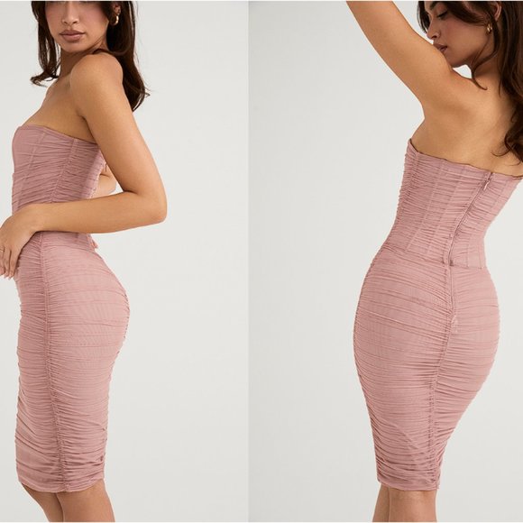 House of CB 'Julianna' Blush Strapless Ruched Midi Dress NWOT - Picture 7 of 12